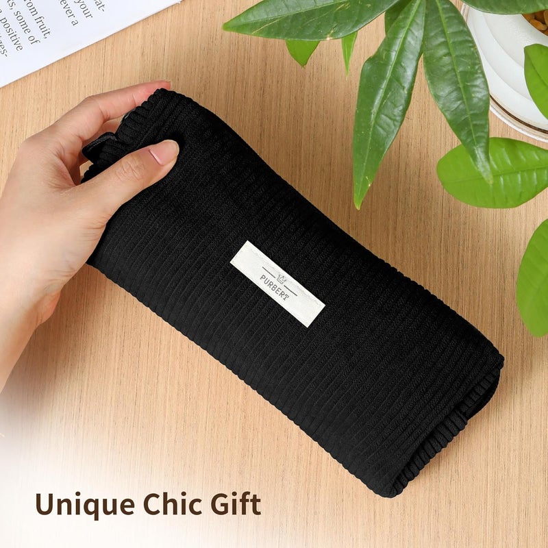 Purbert Pencil Bag Pen Case, Soft Corduroy Small Pencil Pouch Organizer with Zipper, Cute Pencil Case Pouch Stationery for Girls and Boys – Black - Image 2